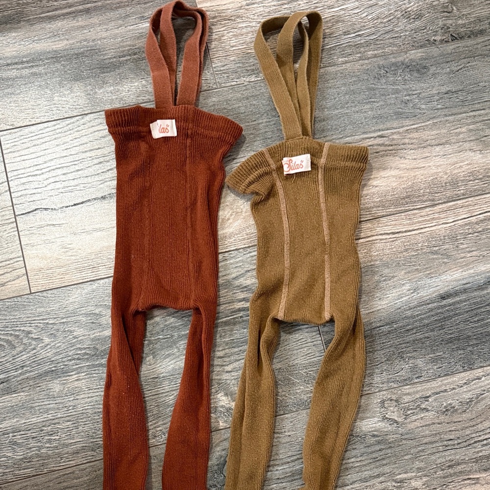 Silly Silas - Kids Knitted Leggings with Suspenders - Brown and Tan